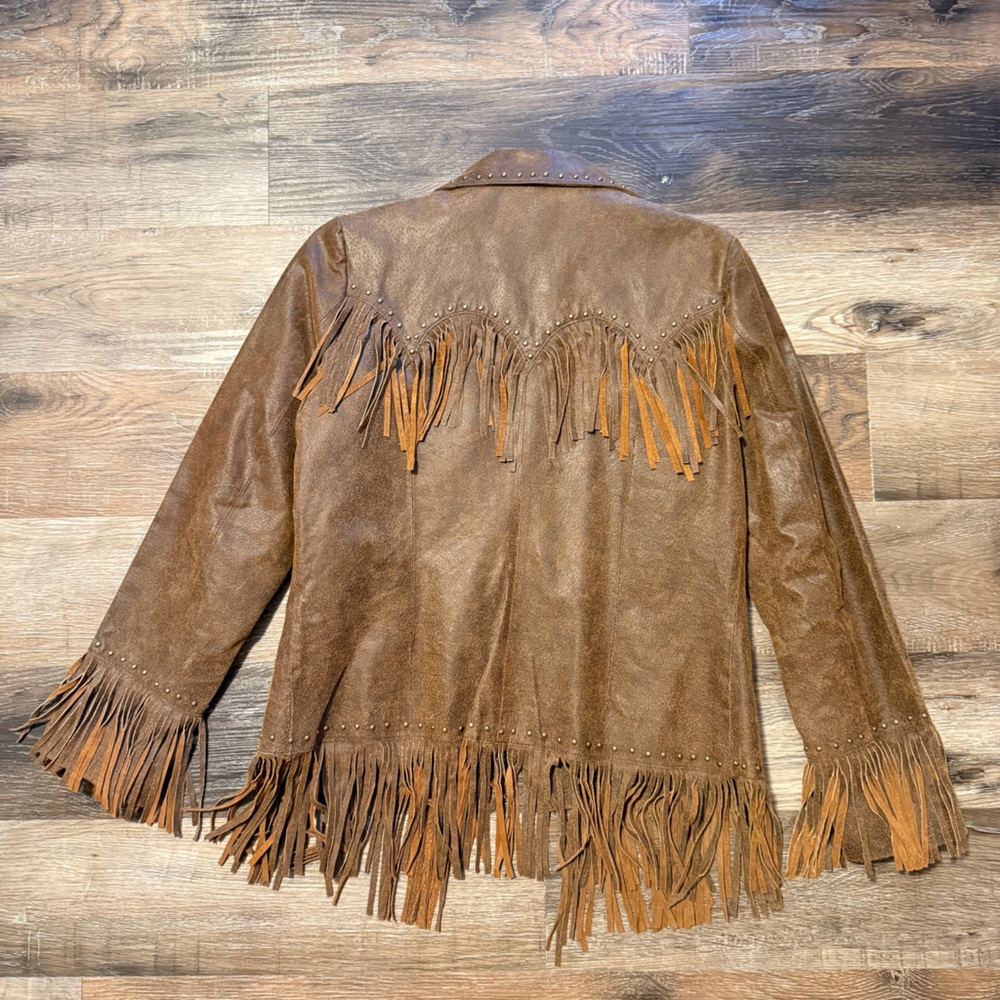 Brown Leather Fringe Jacket - Picture 5 of 8